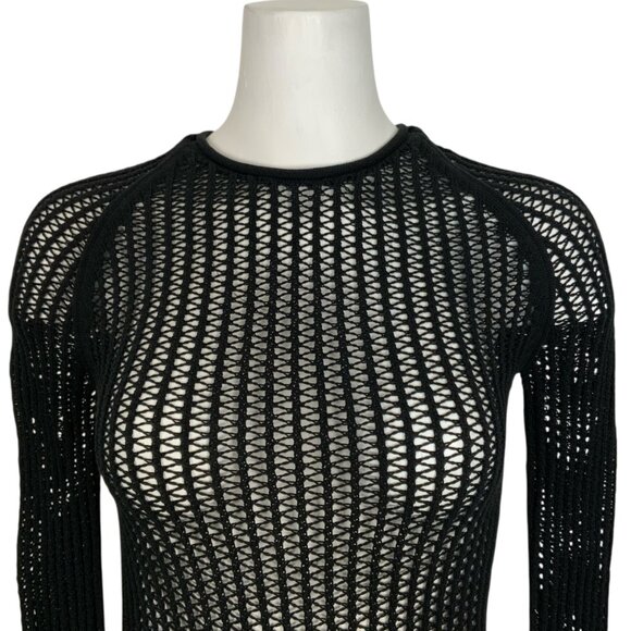 Alexander Wang Crochet Sweater S Black Long Sleeve Crewneck Pullover Gothic - Picture 7 of 12